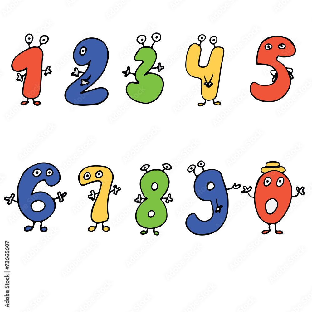 Fun colorful cartoon numbers with eyes, hands and feet Stock Vector