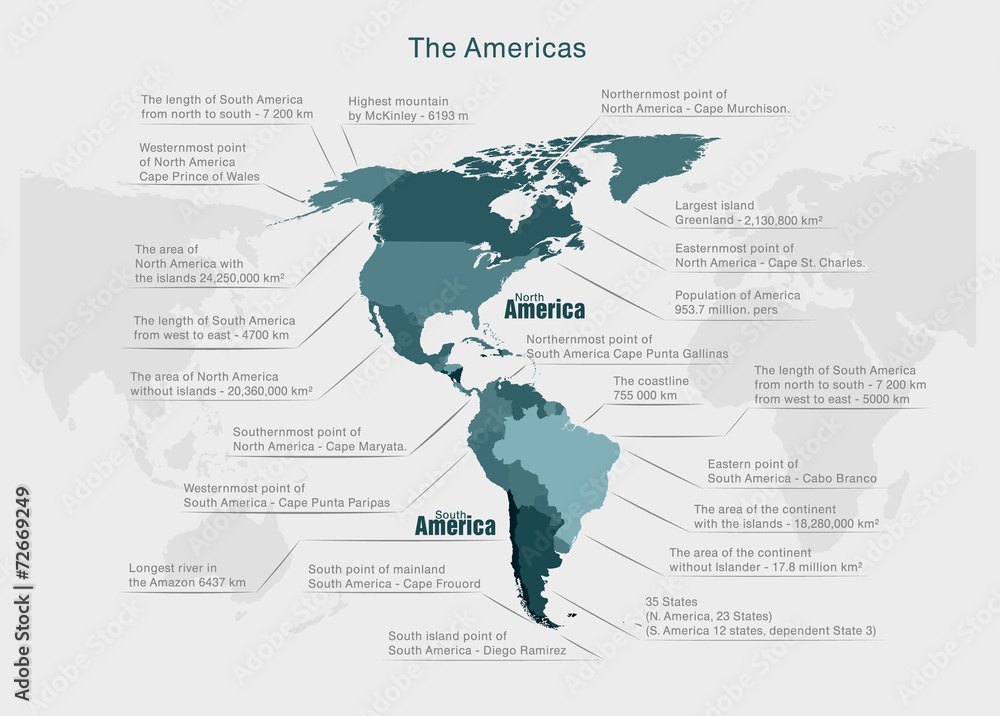 infographics continent America blue and gray