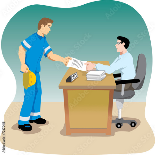 staff member picking up papers in the office of a director