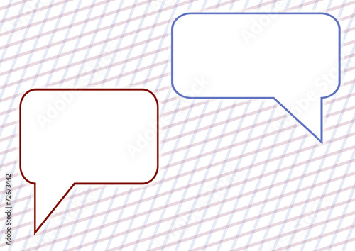 red and blue speech bubbles on the lined background