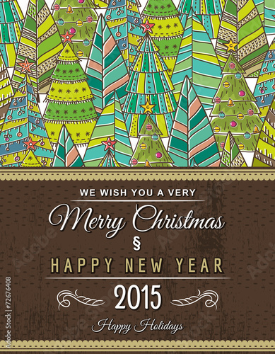 christmas background with forest of christmas trees, vector