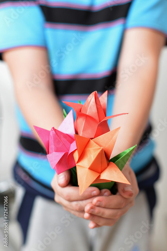 Bouquet of tulips in children's hands