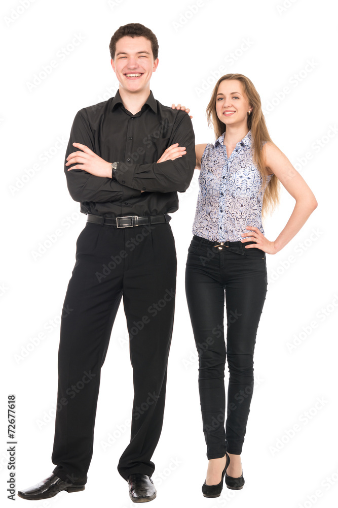 Business man and woman standing isolated on white background Business man and woman standing isolated on white background