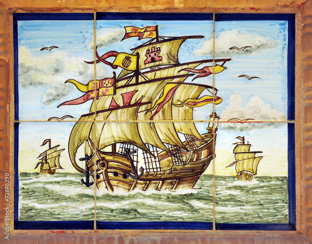 Las tres carabelas de Cristóbal Colón, azulejo Stock Photo | Adobe Stock