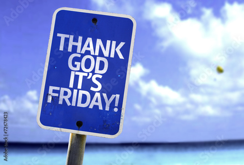 Thank God It's Friday wooden sign with a beach on background