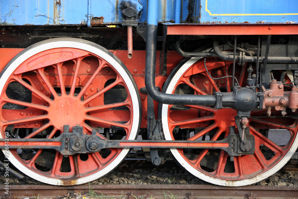 Wheels on the old train locomotive