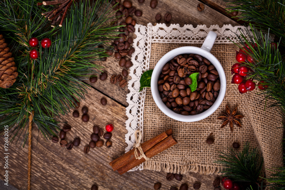 coffee with christmas decoration coffee with christmas decoration