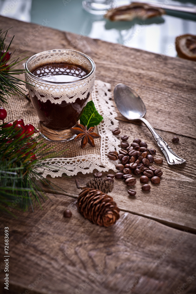 coffee with christmas decoration coffee with christmas decoration