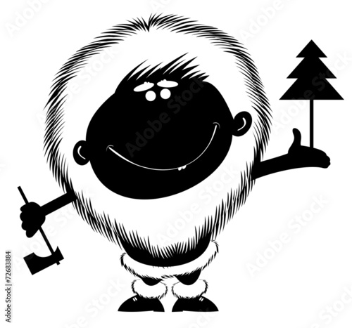 Comic cartoon man with axe cut down the tree