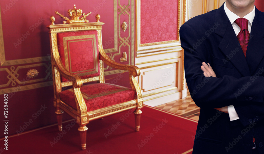 Man standing inside luxury royal palace interior - obrazy, fototapety, plakaty 