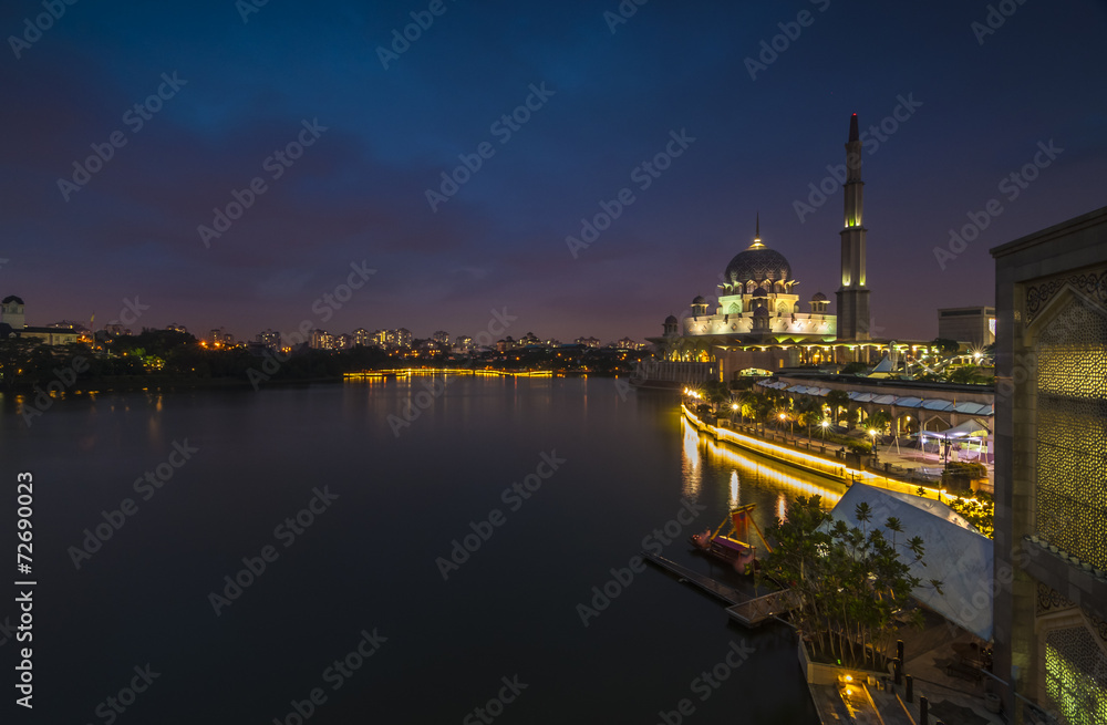 Putra Mosque of Putrajaya Malaysia during a blue hour sunset Putra Mosque of Putrajaya Malaysia during a blue hour sunset
