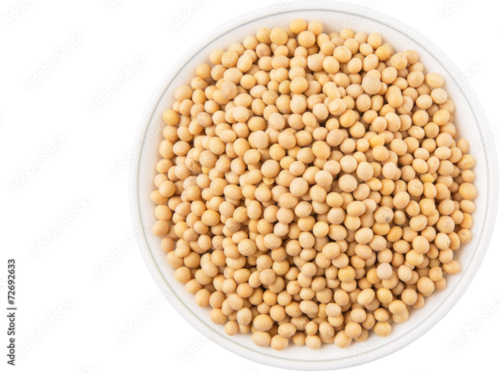 Soybean in a white bowl over white background Soybean in a white bowl over white background