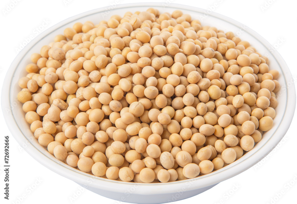 Soybean in a white bowl over white background Soybean in a white bowl over white background