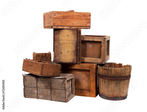 Wooden buckets and crates