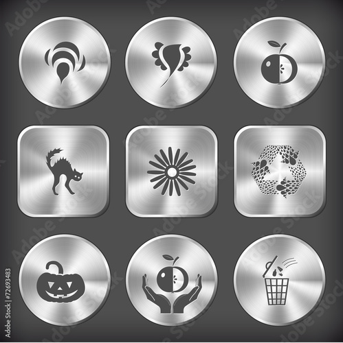 bee, bird, apple, cat, camomile, recycle symbol, pumpkin, apple