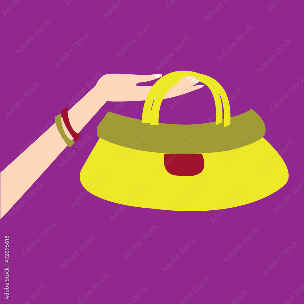 hand holding cute handbag. concept vector illustration hand holding cute handbag. concept vector illustration