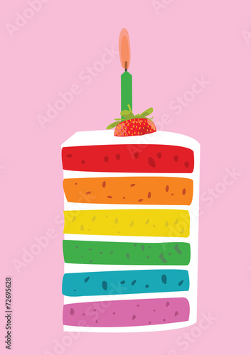 rainbow cake decorated with birthday candles. illustration