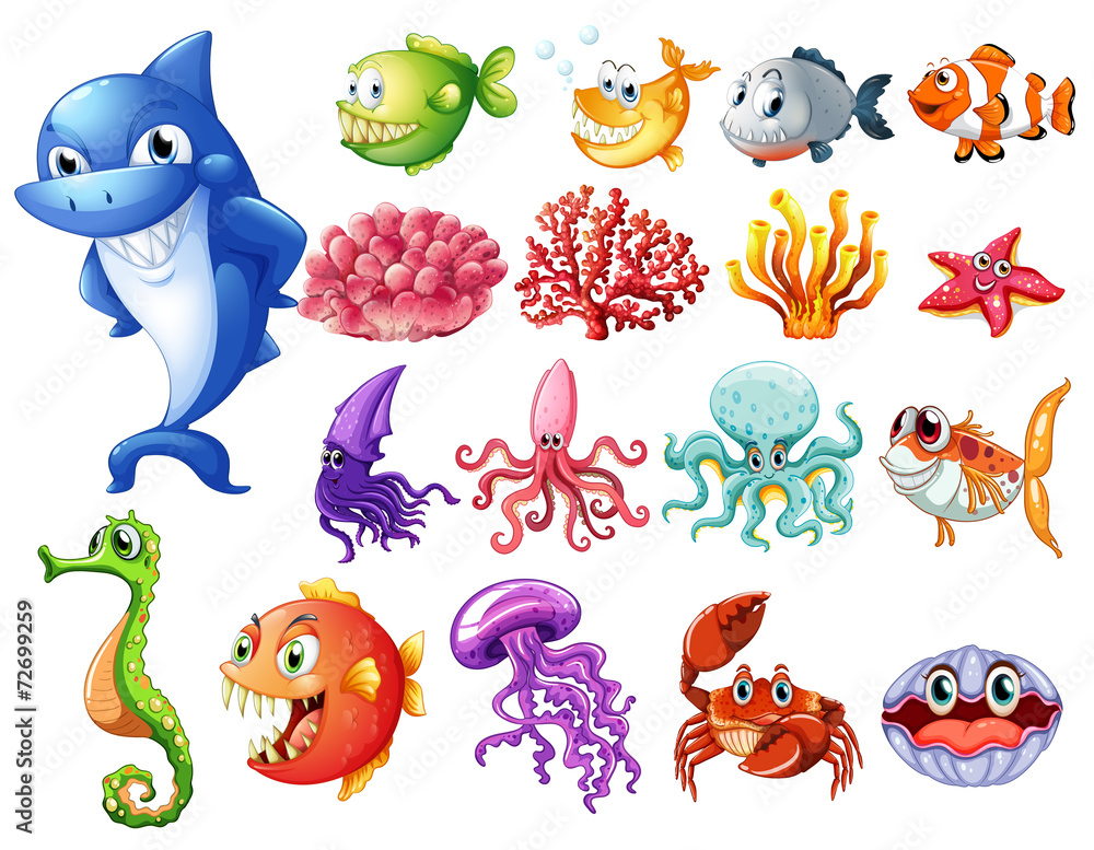 Naklejka premium Ocean creatures set