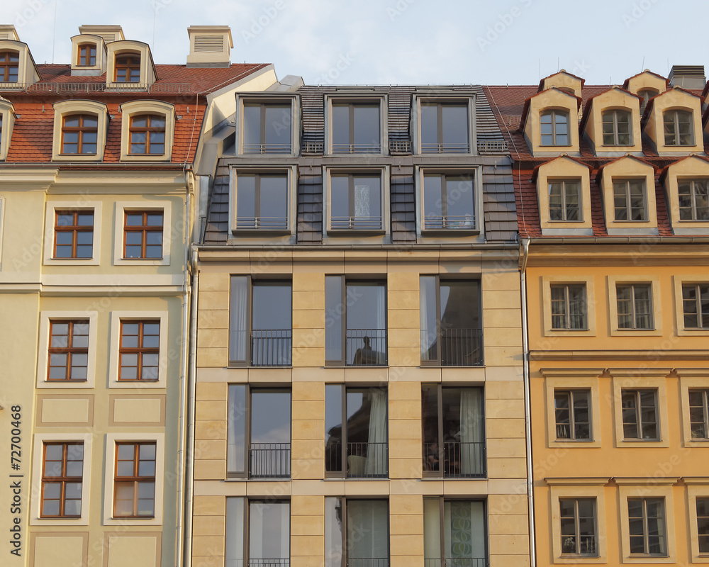 Vintage house facades on Neumarkt Square, Dresden Germany