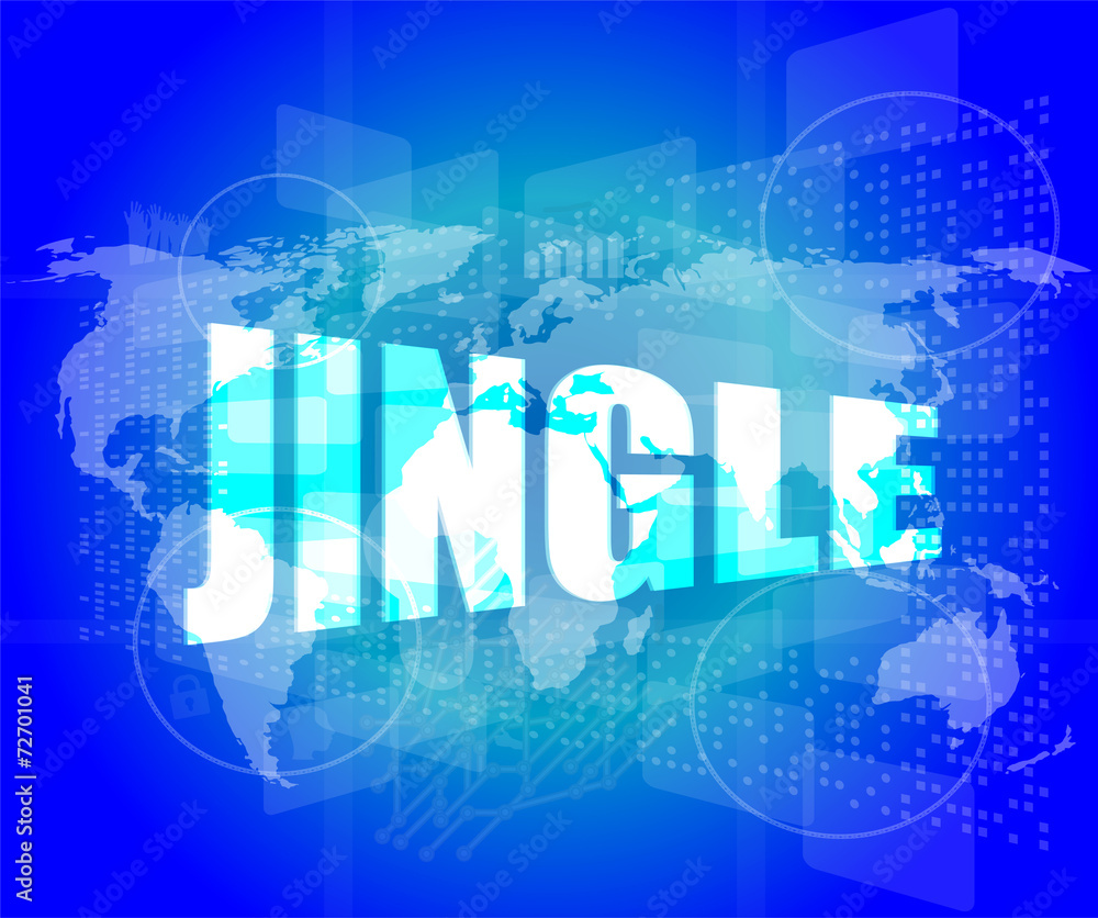jingle word on digital screen background with world map jingle word on digital screen background with world map