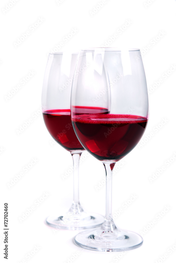 two glass of red wine on a white background