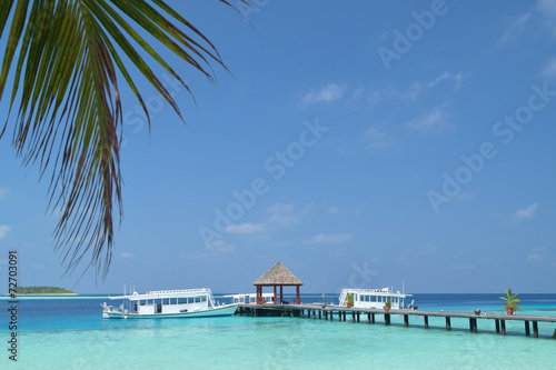 Fototapeta Naklejka Na Ścianę i Meble -  Passenger boats next to the pier in Maldives