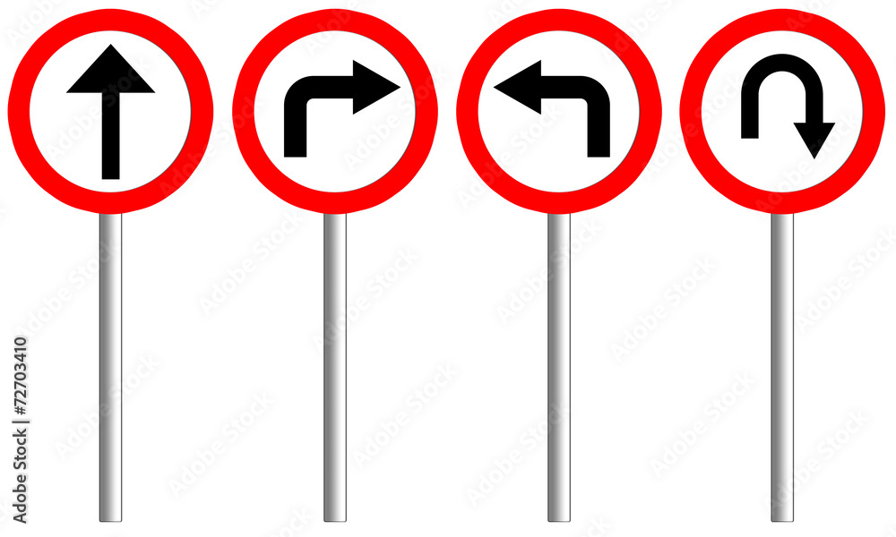 Traffic sign of vector 4 set with pole Traffic sign of vector 4 set with pole