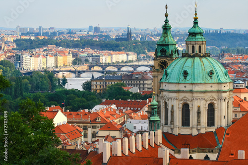 Aerial view of Prague city with Charles bridge