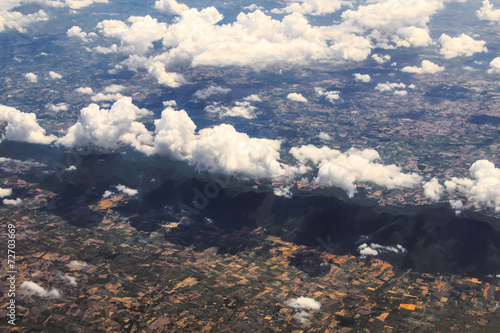 Aerial view of clouds and village