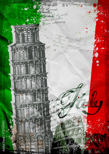 Leaning Tower of Pisa and the Colosseum on a background of the