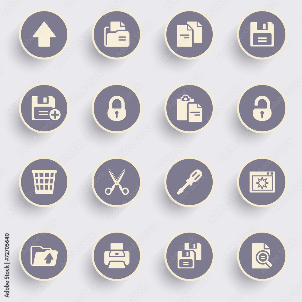 Document icons with white buttons on gray background. Document icons with white buttons on gray background.