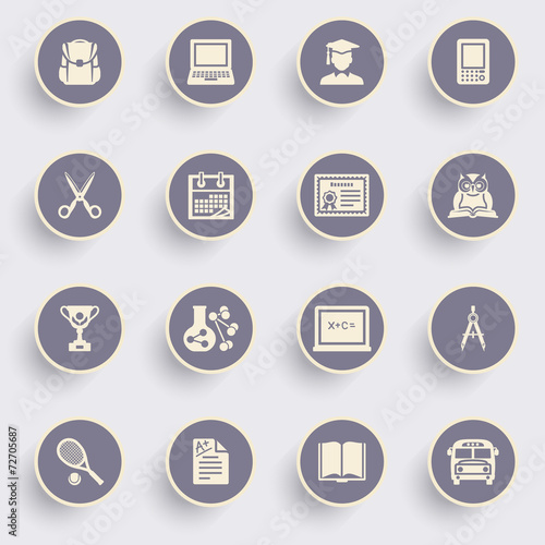 Education icons with white buttons on gray background.