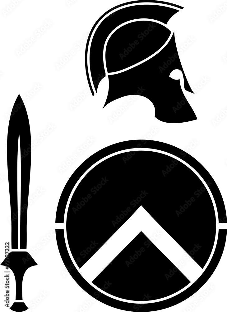spartans helmet, sword and shield. stencil spartans helmet, sword and shield. stencil