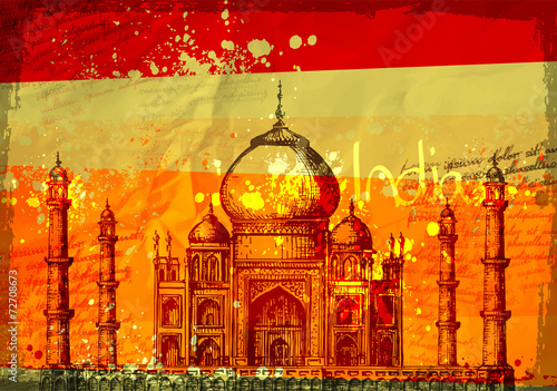 Taj Mahal, India, vintage hand drawn vector illustration