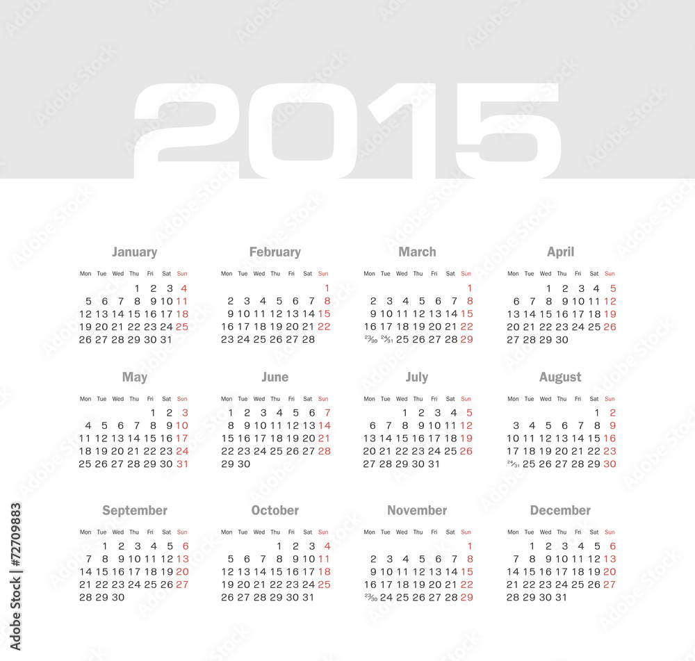 Simple european 2015 year vector calendar Simple european 2015 year vector calendar