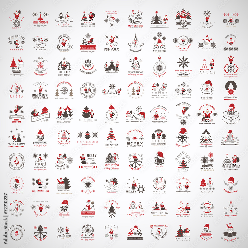 Fototapeta premium Christmas Icons And Elements Set - Isolated On Gray Background