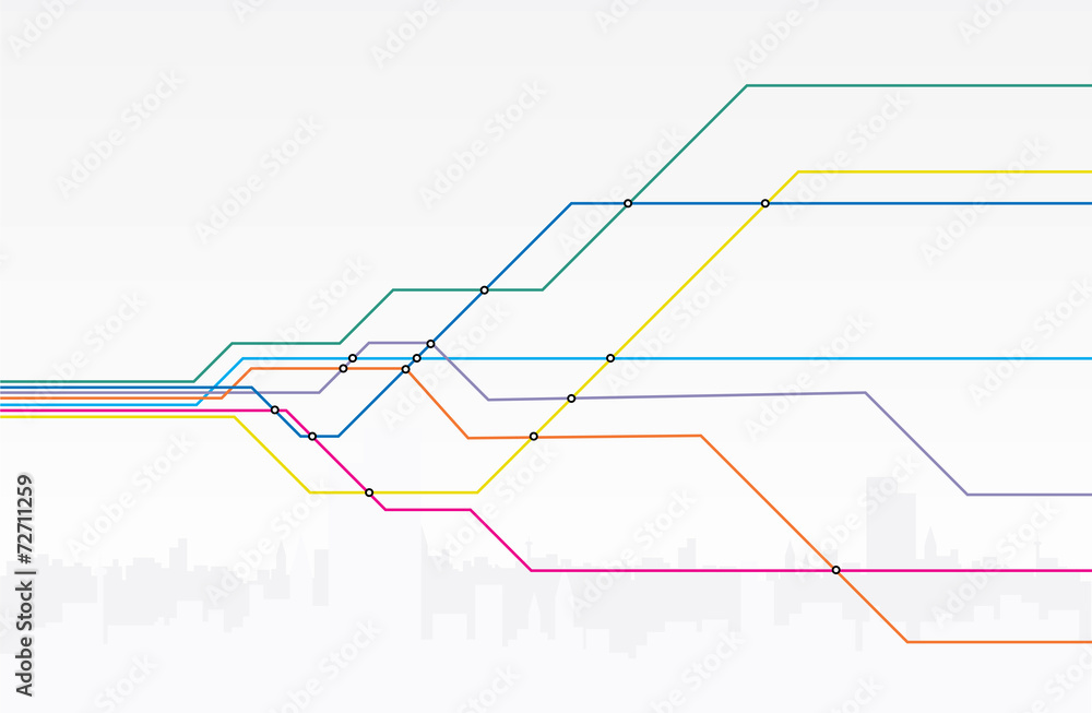 Colorful map of subway lines - obrazy, fototapety, plakaty 
