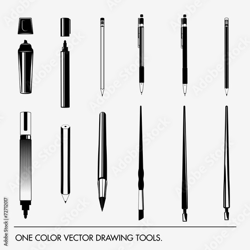 Writing any drawing tools. Isolated on white background.