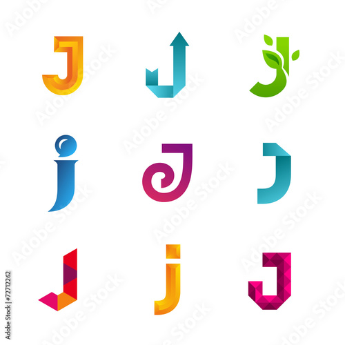 Set of letter J logo icons design template elements. Collection