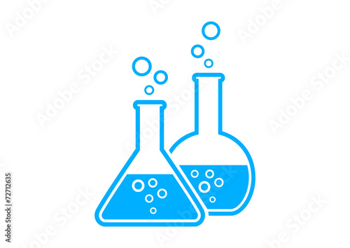Blue laboratory glass on white background