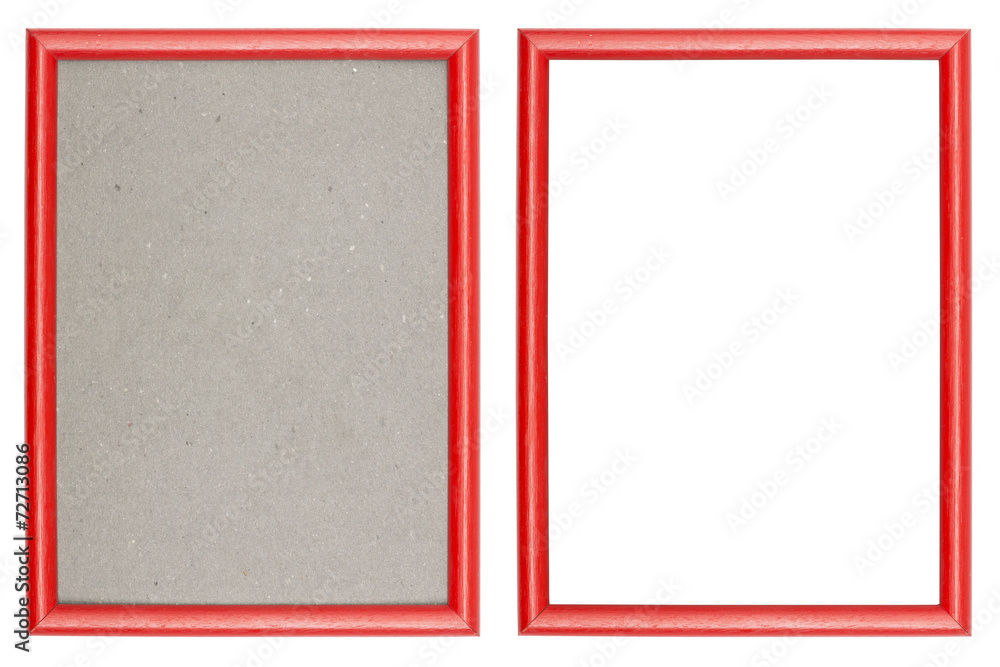 Fototapeta premium red plastic picture frame with and without gray cardboard backgr