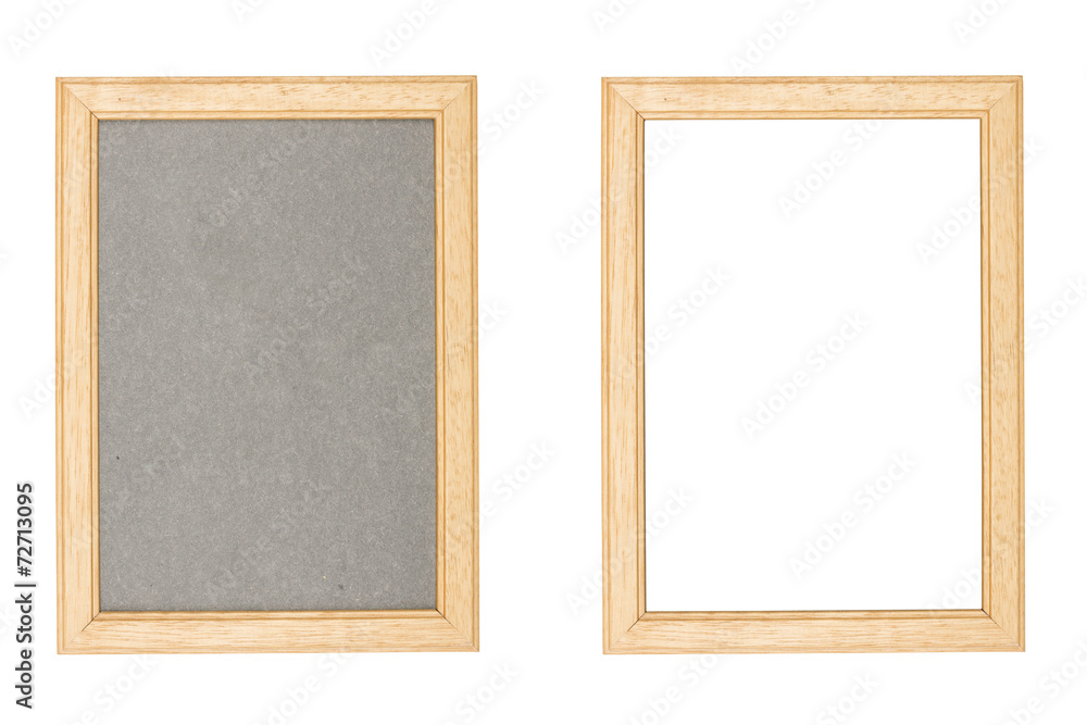 Fototapeta premium wooden picture frame with and without gray cardboard background,