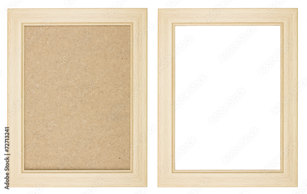 Fototapeta premium wooden picture frame with and without fiberboard background, iso