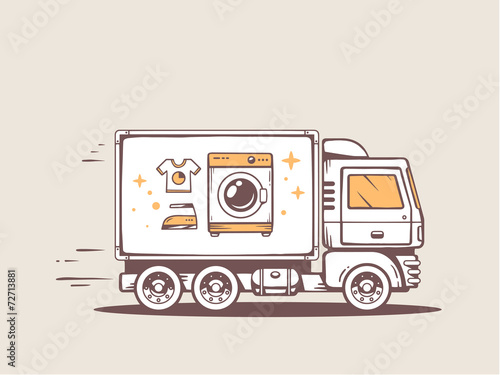 Vector illustration of truck free and fast delivering washing ma