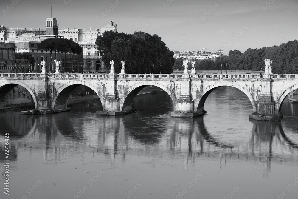 Fototapeta premium Rome Saint Angel Bridge - black and white monochrome style