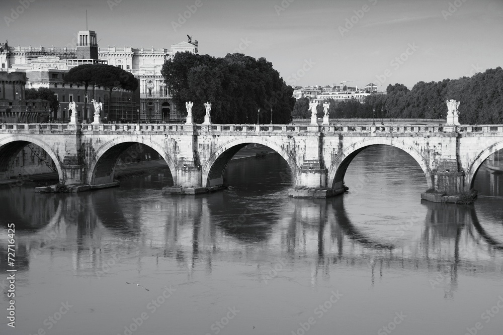 Rome Saint Angel Bridge - black and white monochrome style