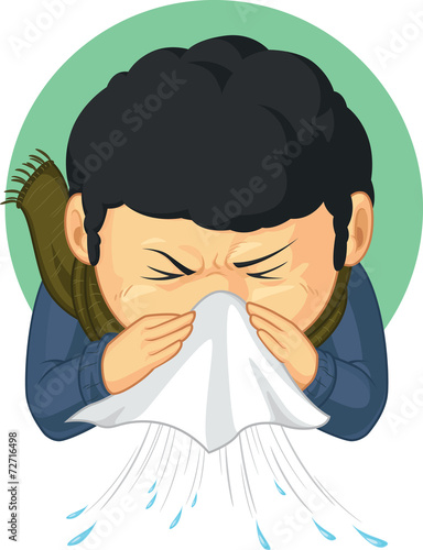 Boy Caught Flu and Sneezing