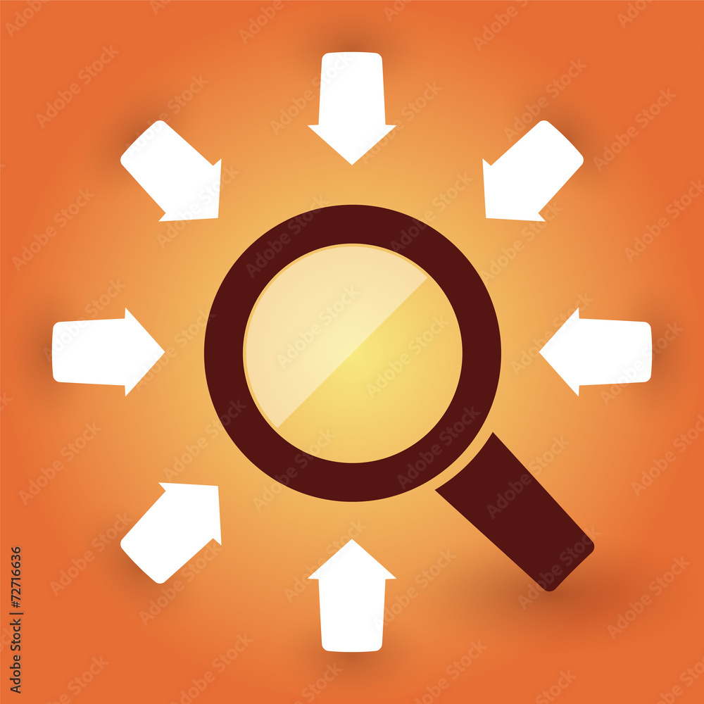 Magnifier with white arrows on an orange background Magnifier with white arrows on an orange background