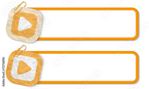 yellow frames with texture crumpled paper and play symbol