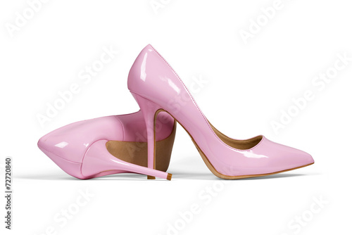 Valokuva Pink women's heel shoes isolated with clipping path.